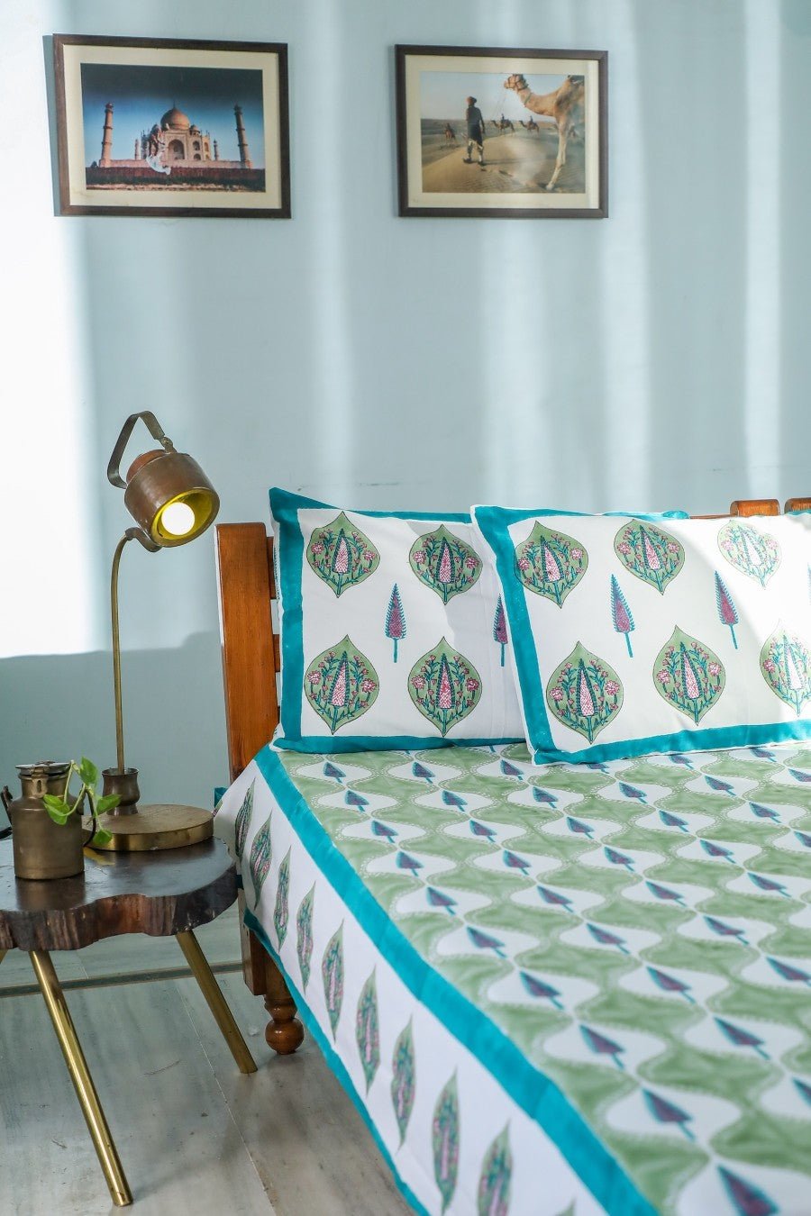 SootiSyahi 'Four Seasons' Handblock Printed Cotton Bedsheet - Queen Size, 100% Organic Cotton, Breathable & Soft Bedding for All Seasons - Perfect for Home, Hotel, and Guest Room Decor