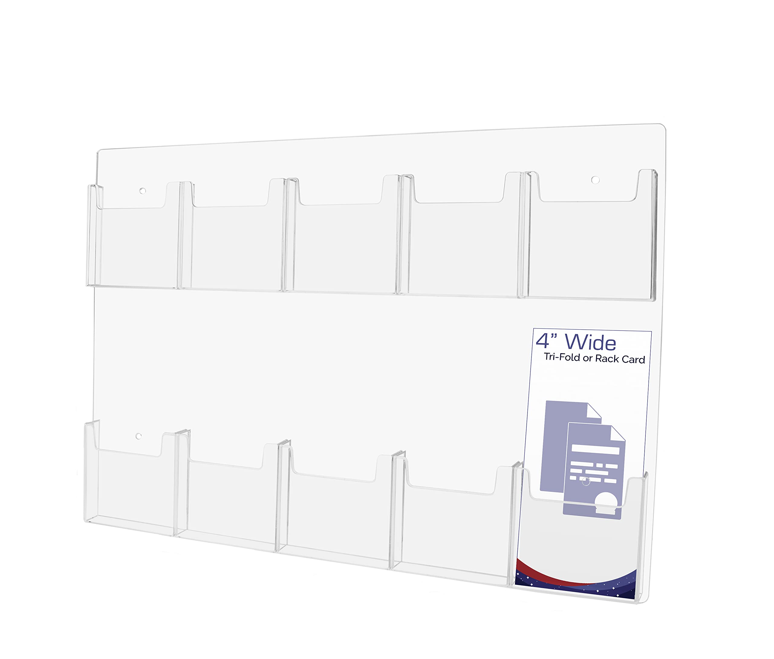 Clear Acrylic Trifold Display Organizer Wall Pack of 4 - Holds Ten 4-Inch Wide Paper Products, Cards, Brochures & Pamphlets - Perfect for Medical Offices, Retail Stores & Event Marketing