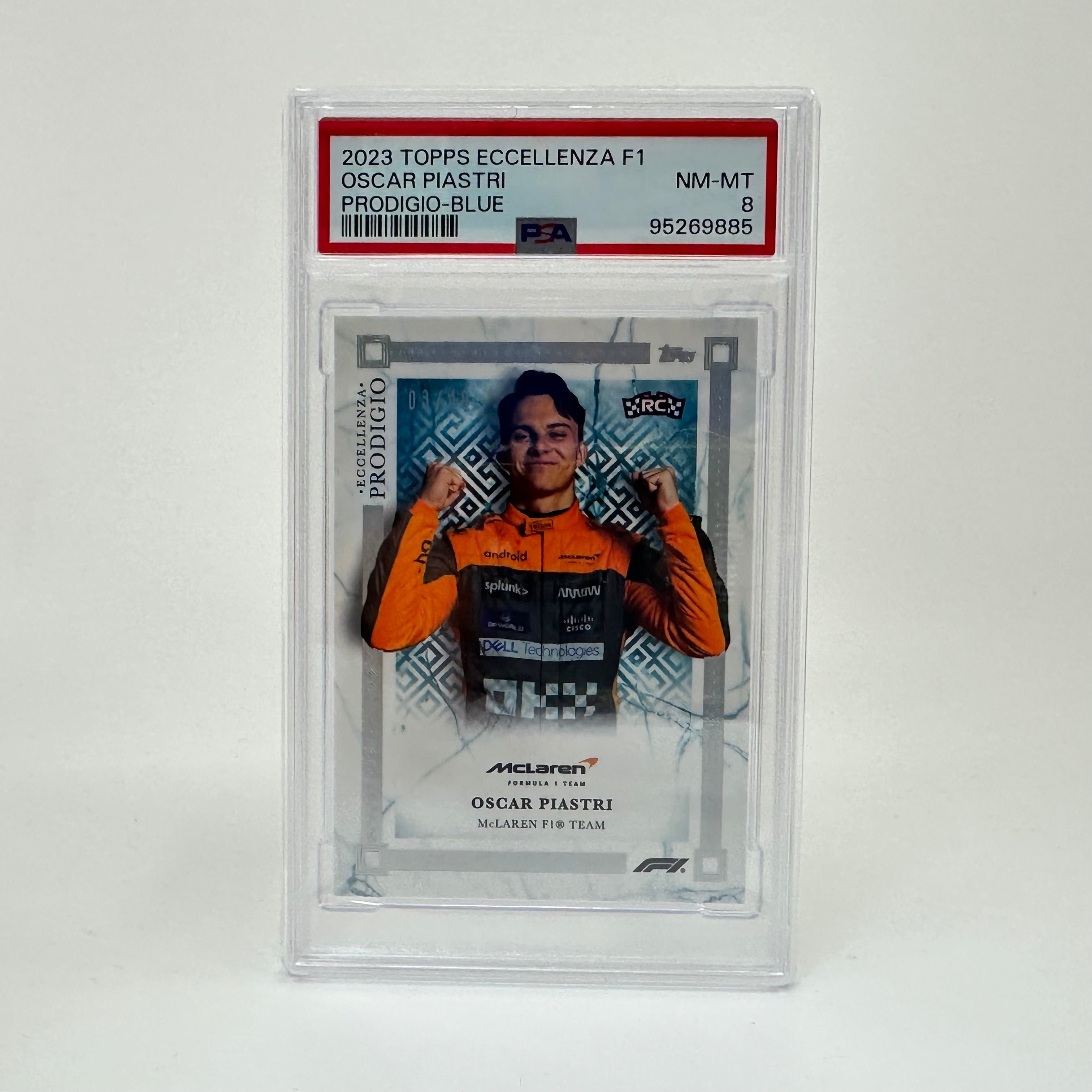 2023 Oscar Piastri Blue Eccellenza Prodigio PSA 8 /49 Rookie Card - Perfect for Sports Collectors and F1 Racing Fans Display