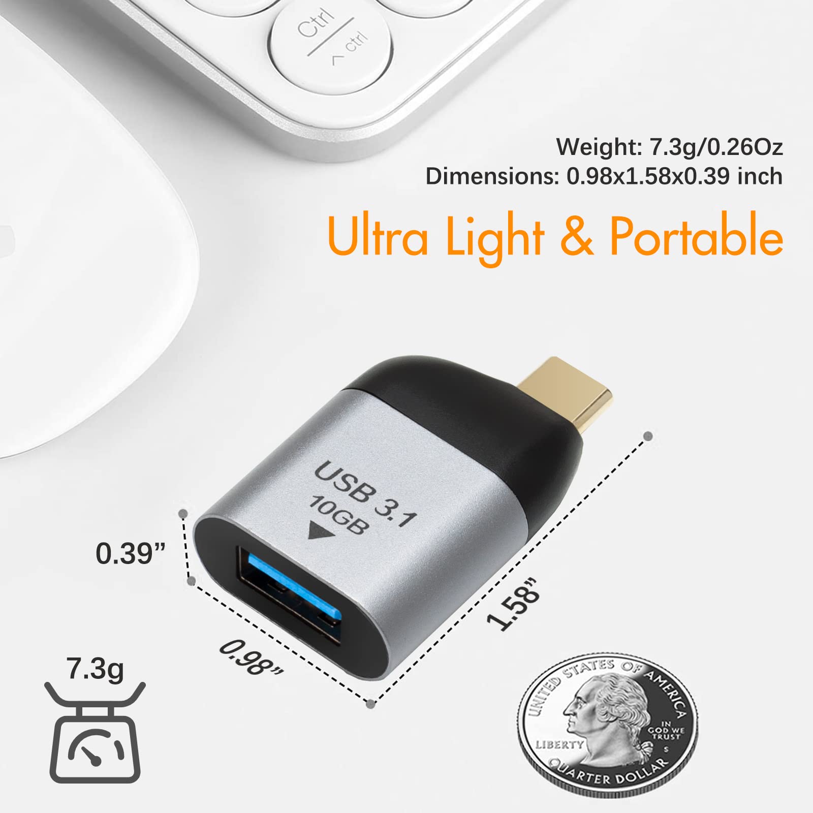 10Gbps USB C to USB 3.0 Adapter - USB C Male to USB Female Converter - Compatible with MacBook Pro 2021, iMac, iPad Mini 6/Pro, MacBook Air 2020, Thunderbolt 4/3 Devices - Space Gray - Perfect for Data Transfer & Charging