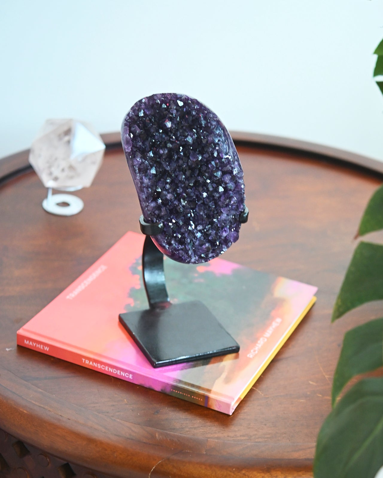 Natural Amethyst Crystal Geode on Wooden Stand - 5 lbs Raw Purple Quartz Cluster - Home Decor, Meditation Stone, Healing Crystal Gift for Spiritual Healing & Office Desk Decor