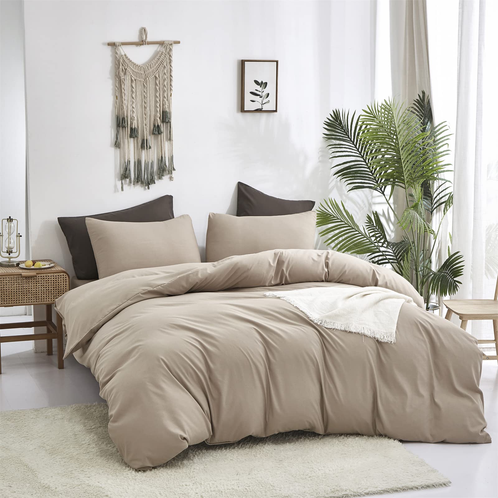 Premium Cottonight Khaki King Size Comforter Set - Soft, Breathable & Modern 3-Piece Bedding in Cream & Light Coffee | Perfect for Master Bedroom, Guest Room & Cozy Home Decor