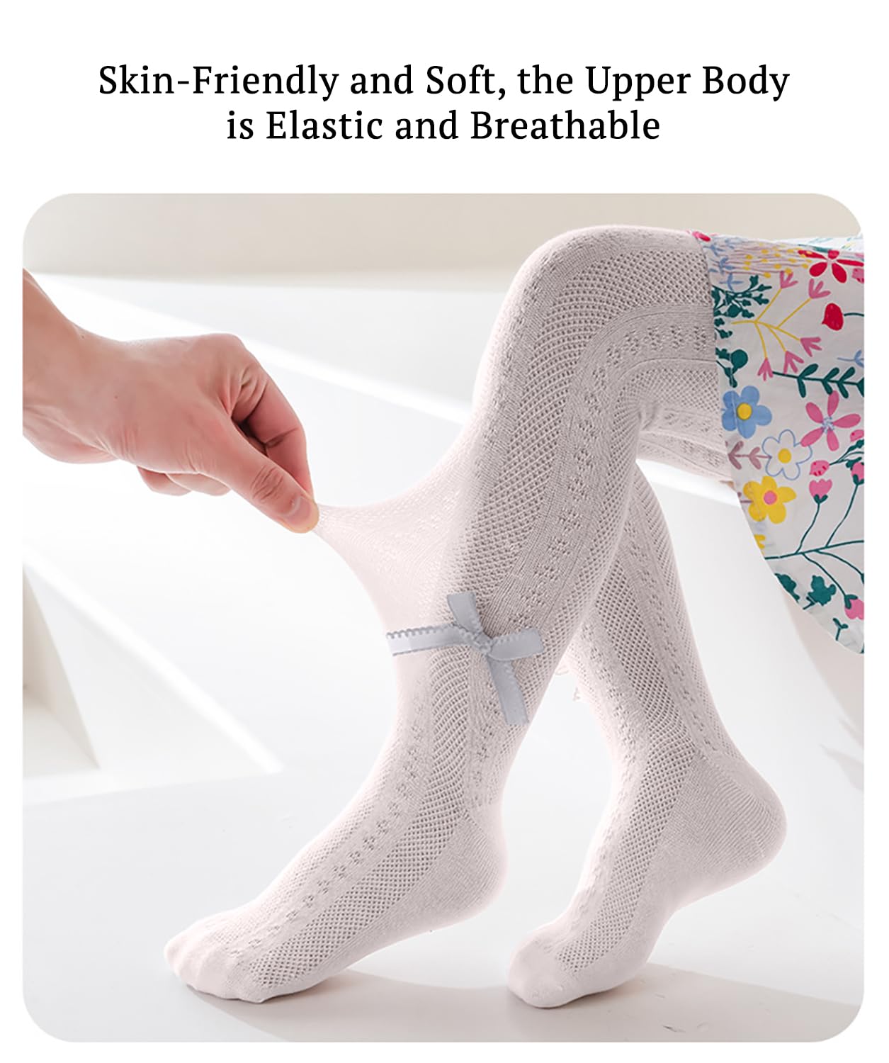 SYGA Baby Girls' Anti-Mosquito Cotton Thin Mesh Stockings with Bow Design - Size M 6-12 Months (Grey) - Perfect for Outdoor Play, Park Visits & Summer Protection