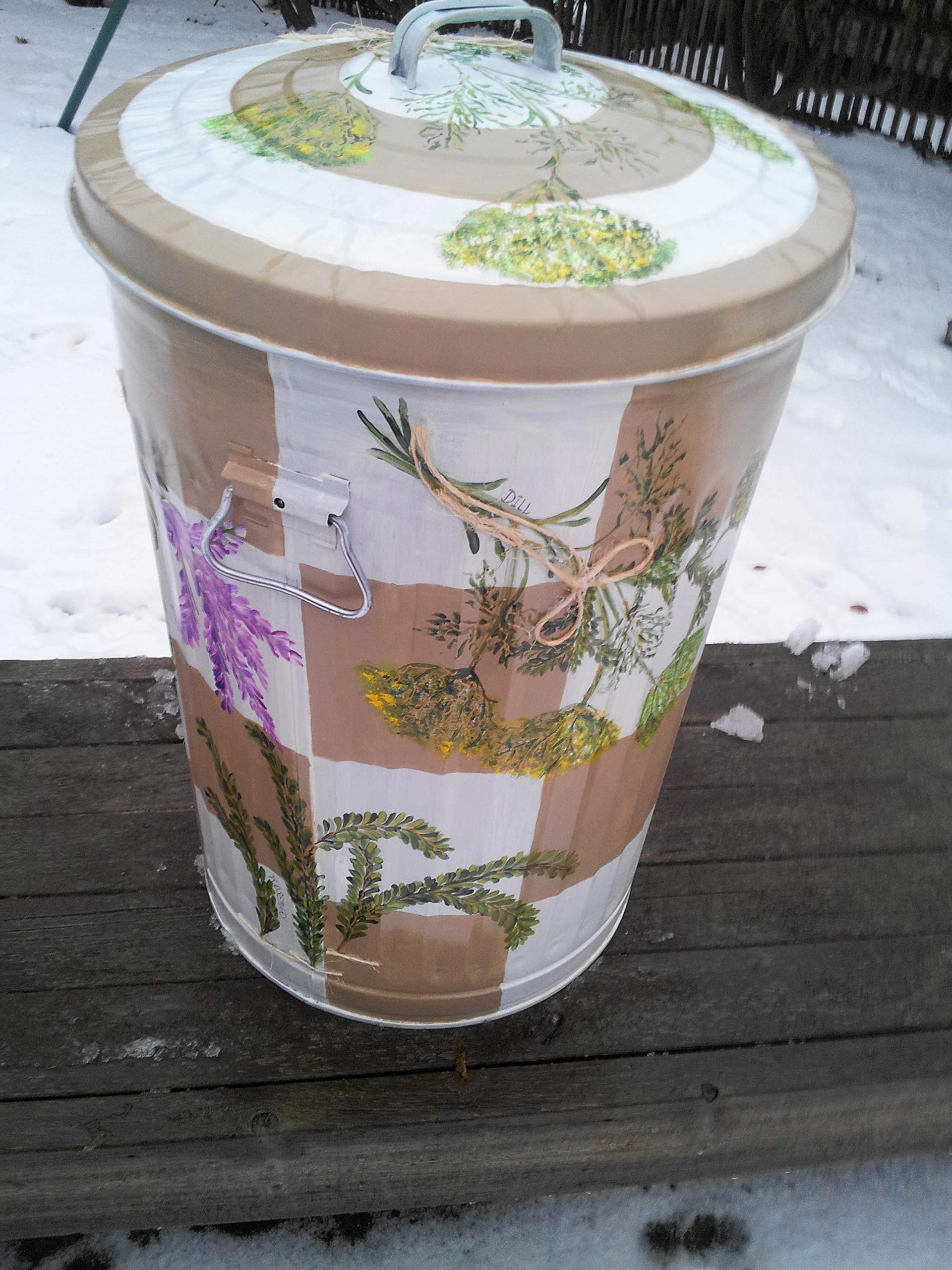 20 Gallon Hand Painted Galvanized Steel Trash Can with Lid - Rustproof Outdoor Garbage Bin for Kitchen, Garage, Patio & Garden Waste Disposal