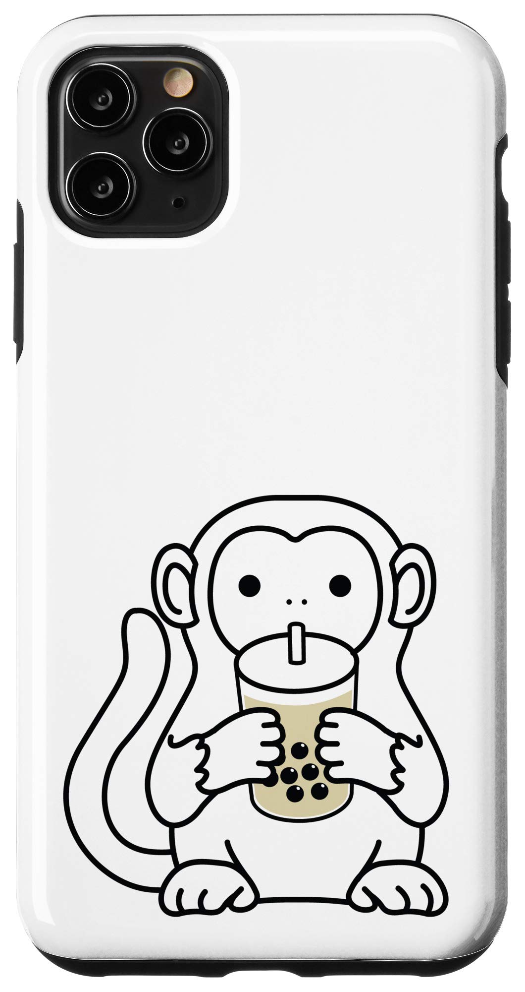 iPhone 11 Pro Max Cute Baby Monkey Drinking Boba Bubble Milk Tea Phone Case - Trendy Protective Cover for iPhone 11 Pro Max - Perfect Gift for Tea Lovers & Animal Fans