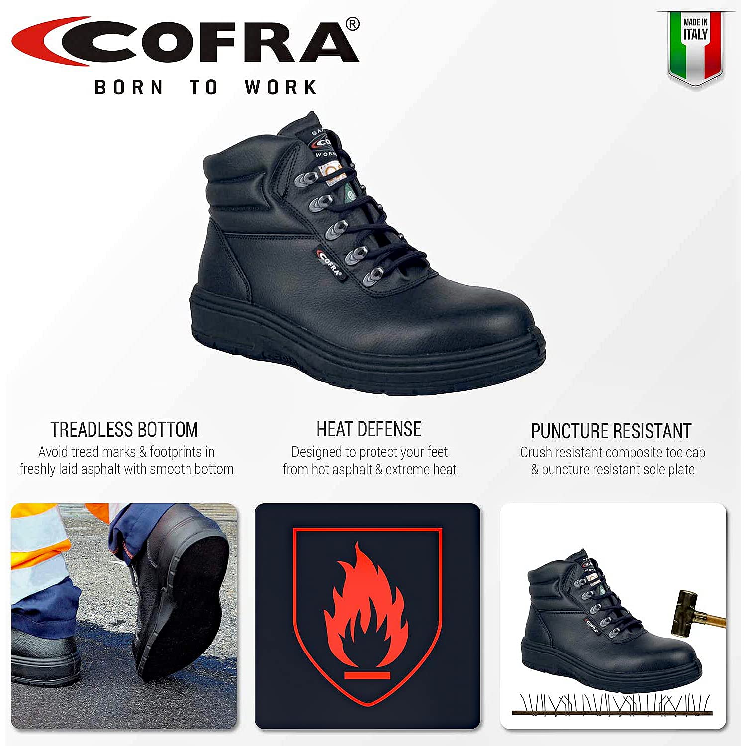 COFRA Leather Work Boots for Men - Slip-Resistant Treadless Asphalt Safety Shoes | Durable Construction Work Boots for Outdoor, Construction & Industrial Use