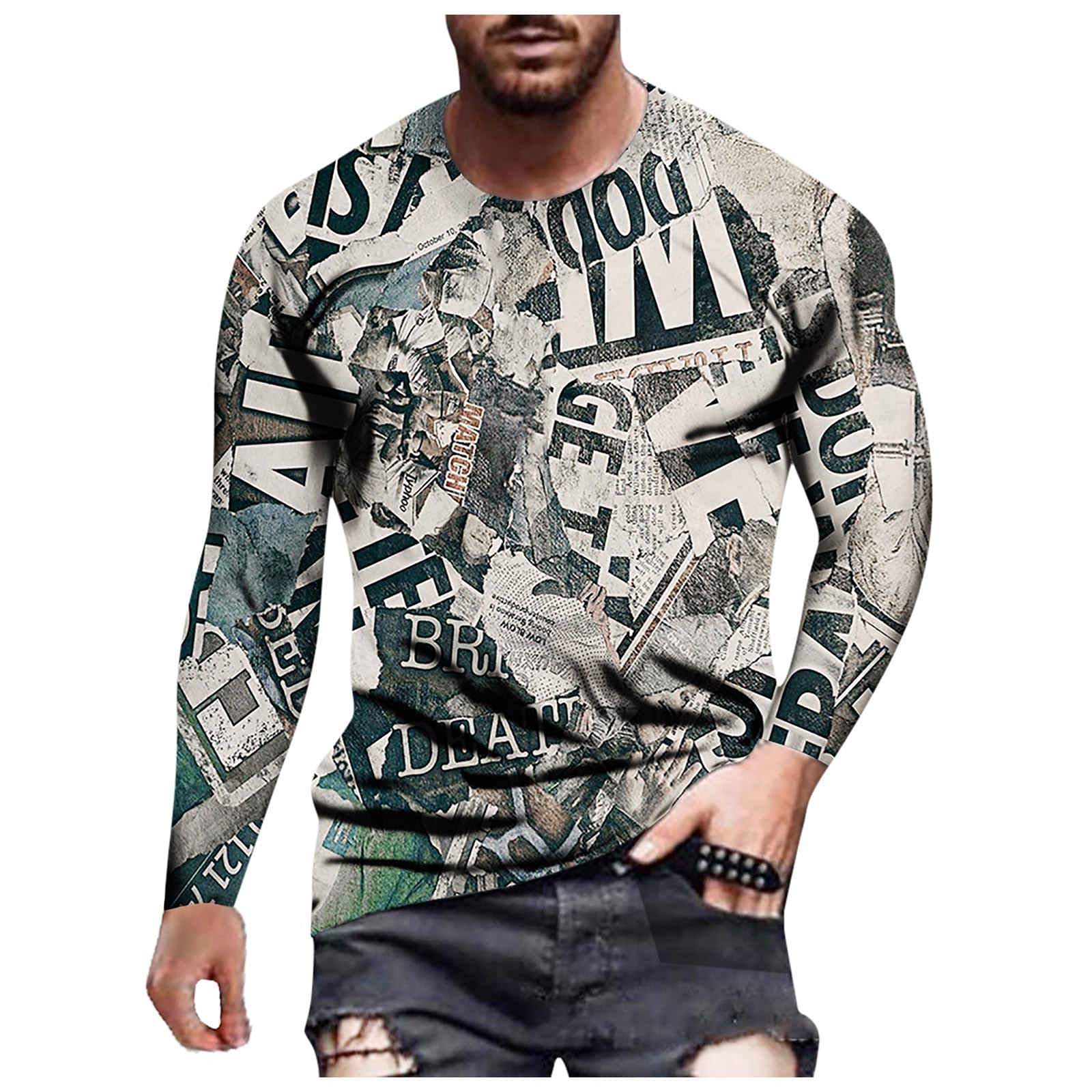 BEUU Men's Long Sleeve Graphic T-Shirt - 3D Novelty Boho Print Casual & Workout Tee for Fall Streetwear | Perfect for Gym, Outdoor Activities & Everyday Wear
