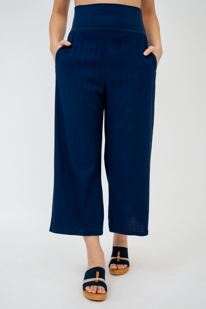 Landon Capri Pants - Soft Indigo Linen Bamboo Blend for Women - Perfect for Summer Travel, Beach Vacations & Casual Outings