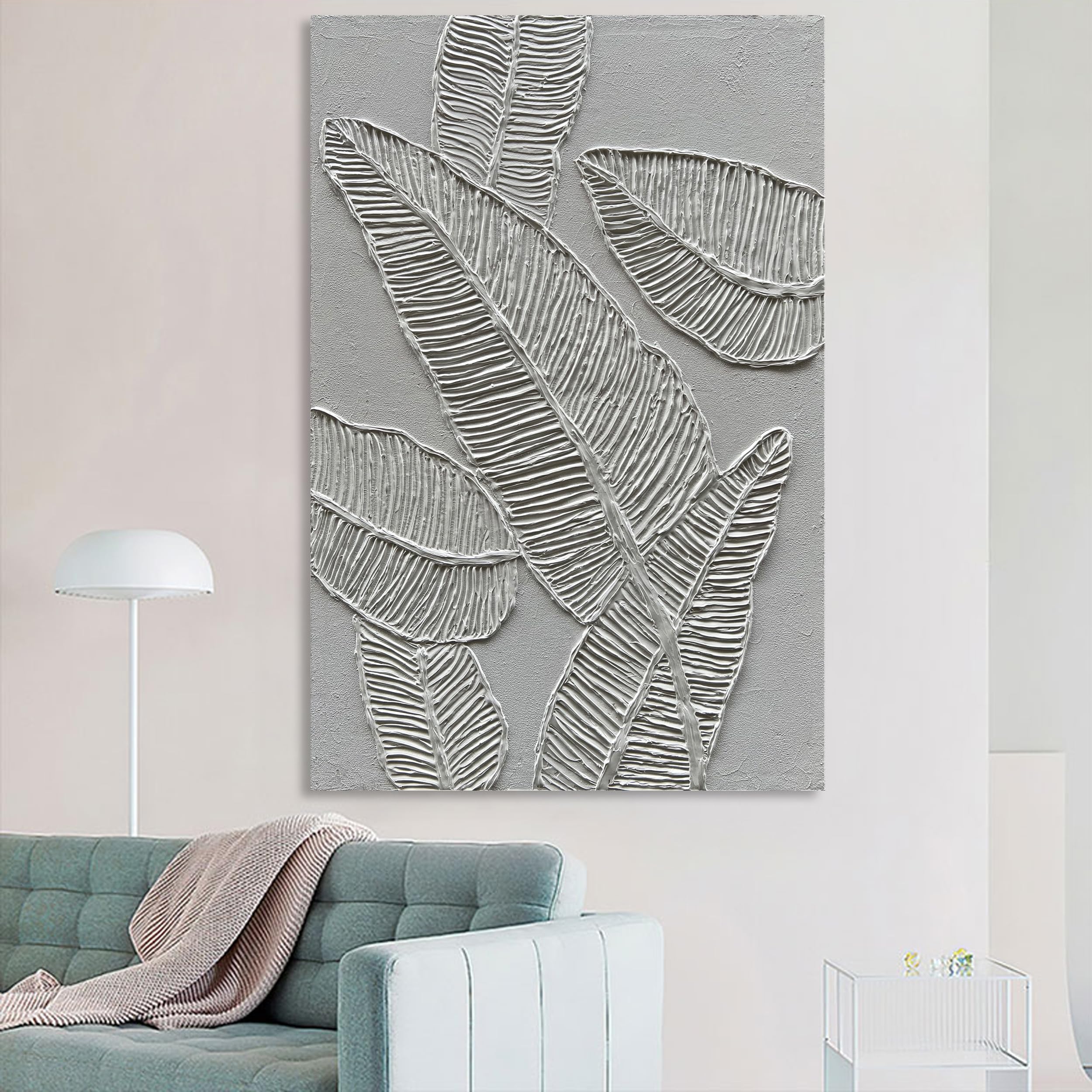 Hand-Painted White Abstract Oil Painting on Canvas - 45x30 Inch Modern Minimalist Wall Art for Bedroom & Living Room Decor | Perfect for Home, Office & Gift Giving