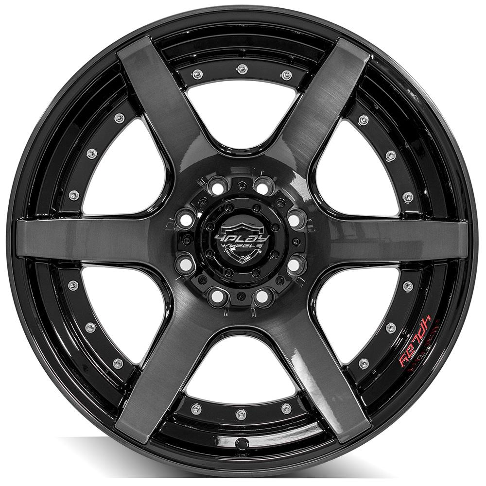 4Play Gen2 4P60 Gloss Black Wheels 22x10.0 8x165.1mm 124.9mm - Brushed Face & Tinted Clear Finish - Perfect for Trucks, SUVs and Off-Road Vehicles