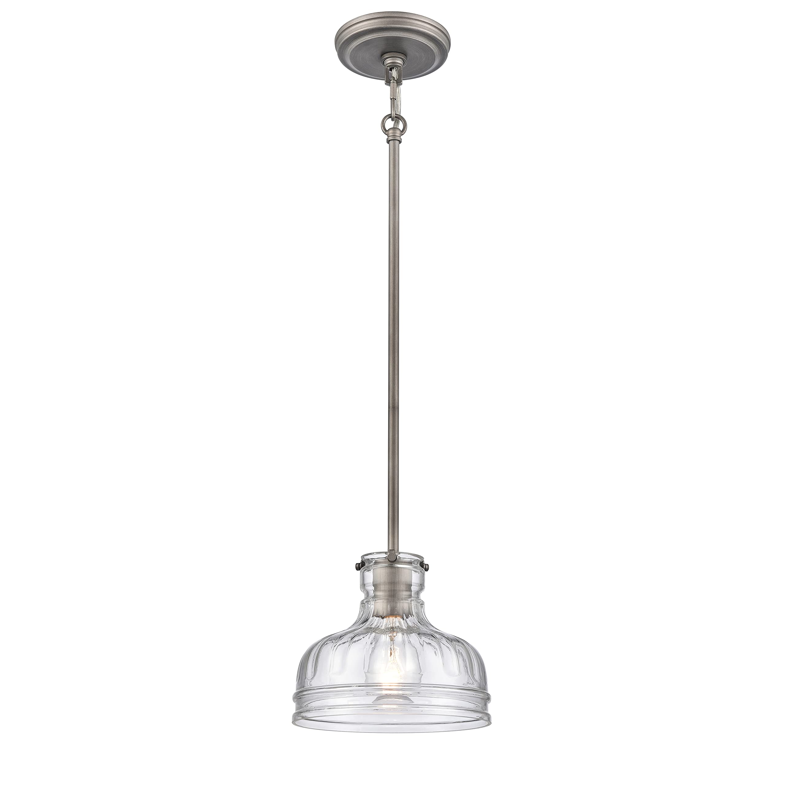 Elk Home Orinoco Mini Pendant Light - 1-Light Weathered Zinc Finish with Clear Glass, Traditional Style Ceiling Fixture for Kitchen Island, Dining Room, or Entryway Lighting