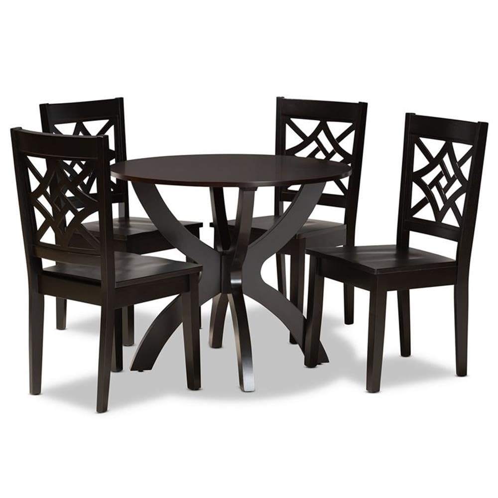 Baxton Studio Anila 5-Piece Modern Dining Set - Dark Brown Wood Table & Chairs for Contemporary Home, Kitchen, or Small Space Dining Room