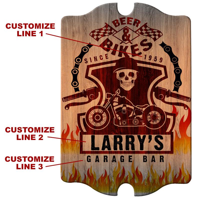 Custom Tavern Shaped Wood Bar Sign for Bikers - Rustic Pub Decor for Man Cave, Garage & Motorcycle Clubhouse