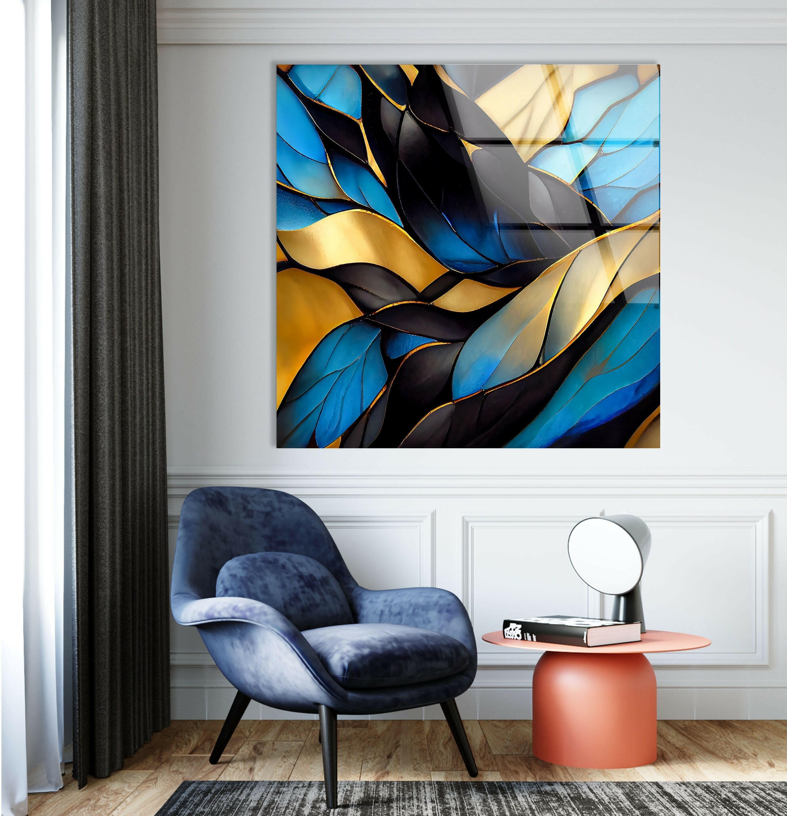 Blue Stained Waves Glass Wall Art - Handmade Ocean Themed Decorative Panel for Living Room, Bedroom & Office - Perfect Coastal Home Decor Gift
