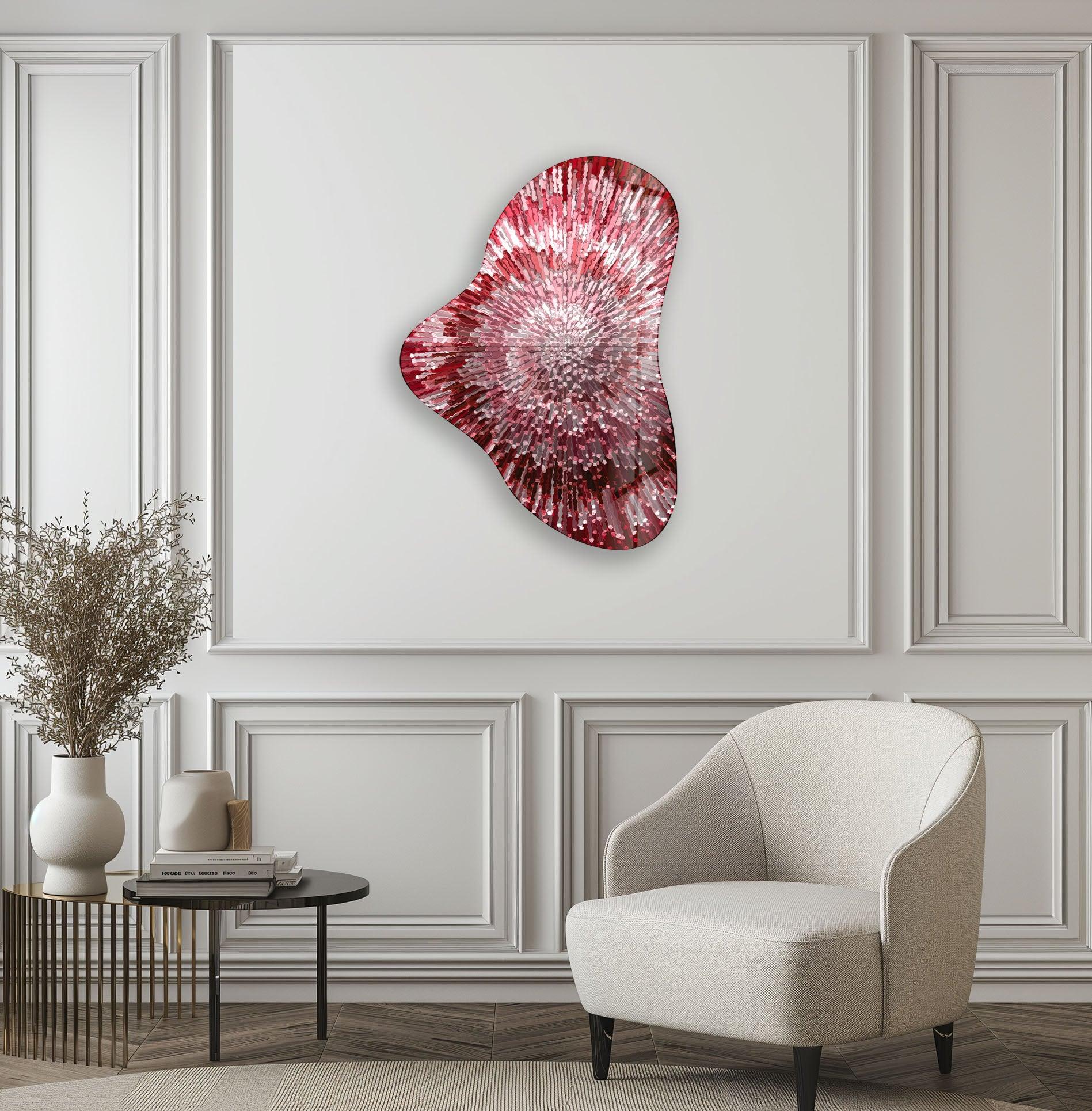 Abstract Red Lines Asymmetrical Glass Wall Art - Modern Home Decor for Living Room, Bedroom & Office - Unique Handmade Glass Panel for Contemporary Interior Design
