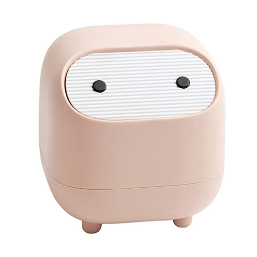 NUOBESTY Mini Plastic Trash Can with Lid - Modern Cartoon Desktop Waste Bin for Office, Bathroom, Vanity, Coffee Table | Small Garbage Container for Home & Office Organization