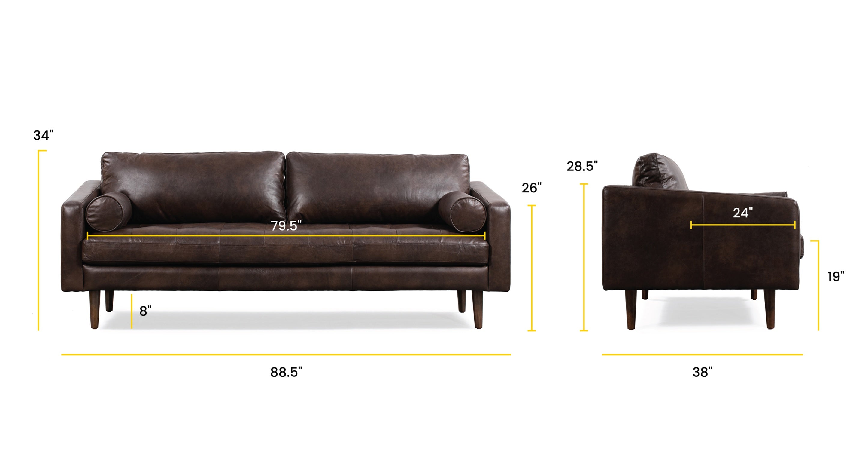 Premium Napa Leather Sofa - Modern Luxury Living Room Furniture for Home & Office - Perfect for Relaxing, Entertaining & Stylish Decor