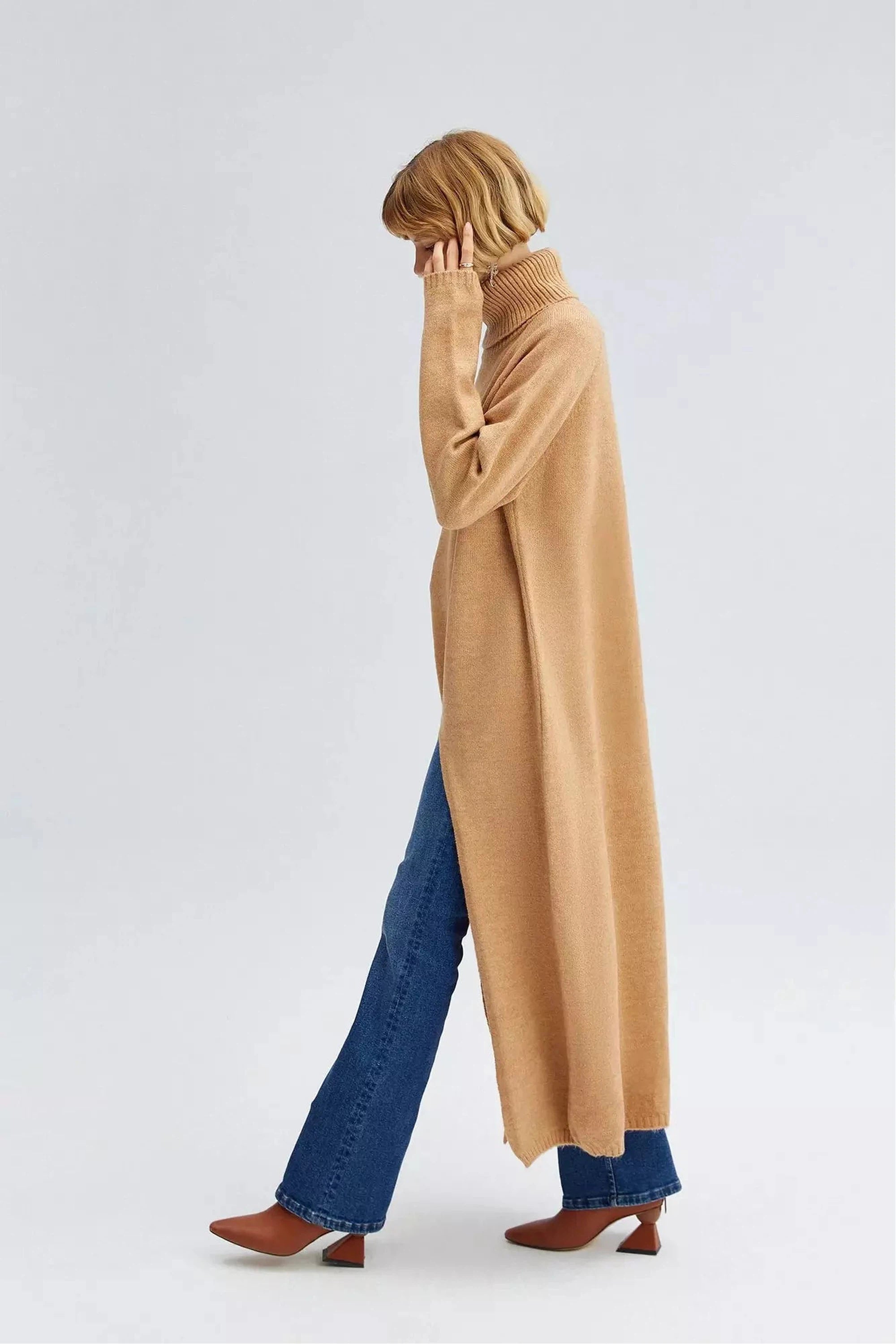 Stylish Side Split Knit Tunic for Women - Comfortable Stretchy Casual Long Top - Perfect for Layering, Office Wear & Weekend Outfits