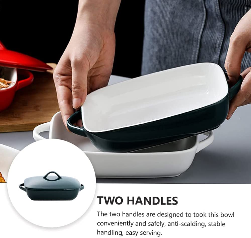 Ceramic Casserole Dish with Lid - Rectangular Baking Pan for Lasagna & Cakes | Oven & Microwave Safe