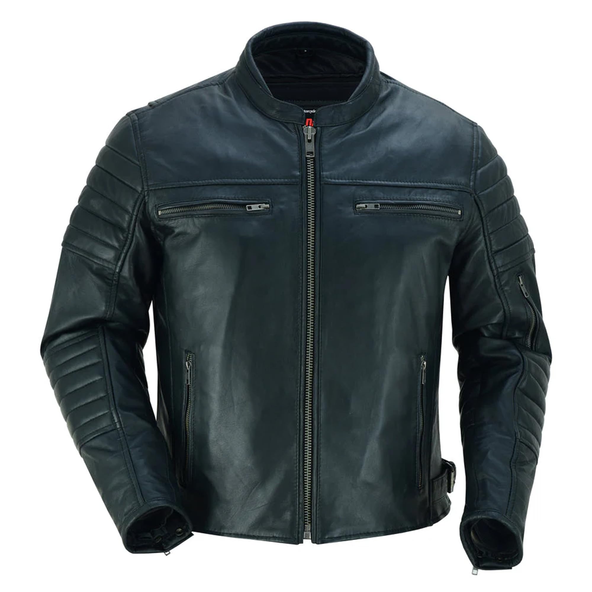 Premium Men's Motorcycle Leather Jacket - Genuine Lambskin Biker Jacket with Zipper & Multiple Pockets - Stylish & Durable Riding Gear for Harley, Cruiser & Street Bikes - Perfect for Daily Commute, Road Trips & Motorcycle Events