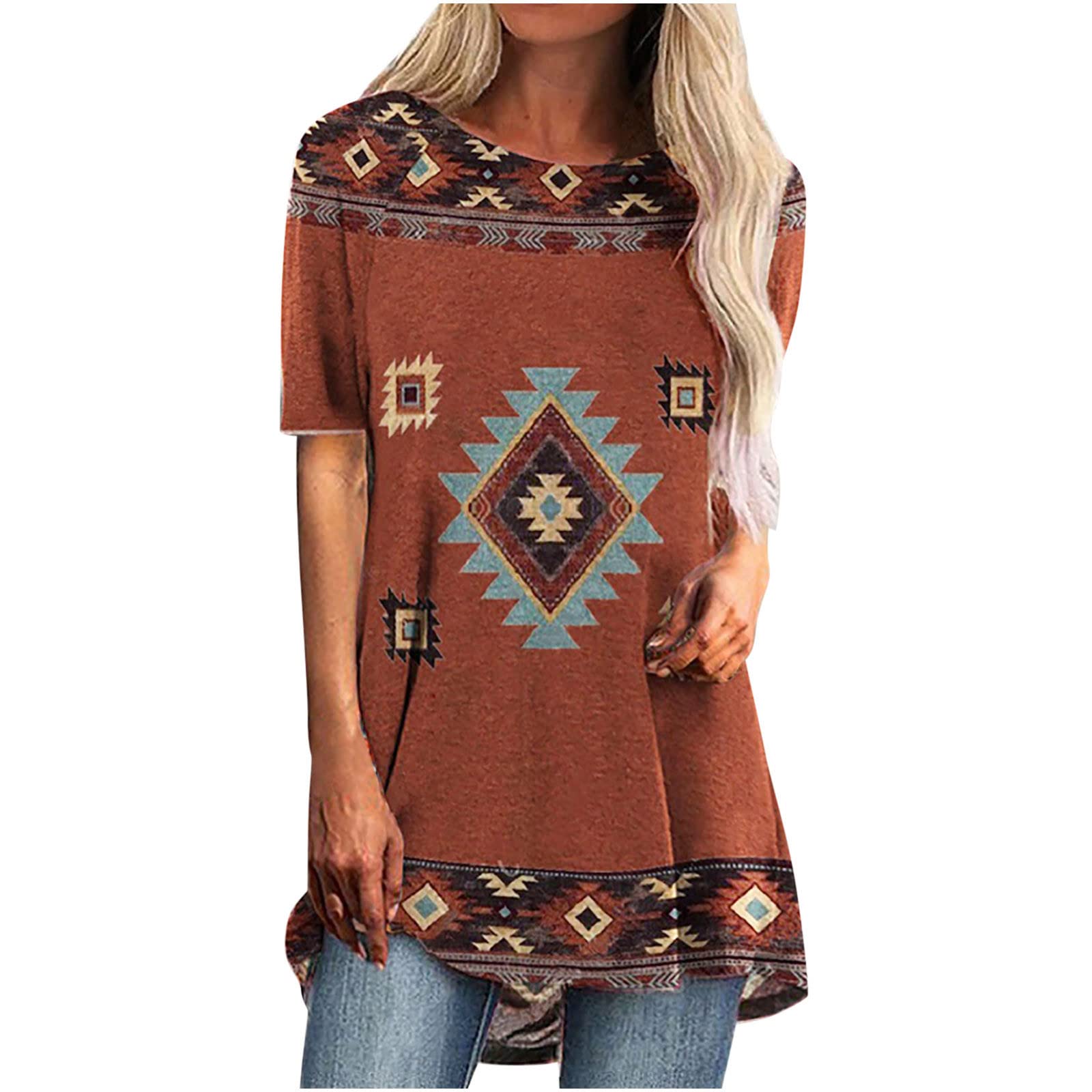 Vintage Women's Short Sleeve T-Shirts - Summer Crewneck Blouses for Casual & Dressy Outfits | Western Style Loose Fit Tops | Perfect for Music Festivals, Date Nights & Everyday Wear