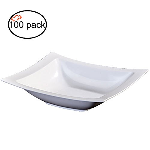 TigerChef TC-20347 Heavy Duty Rectangular Plastic Plates - BPA-Free 12oz White Dinner Plates (40 Pack) for Parties, Picnics, BBQs & Catering Events