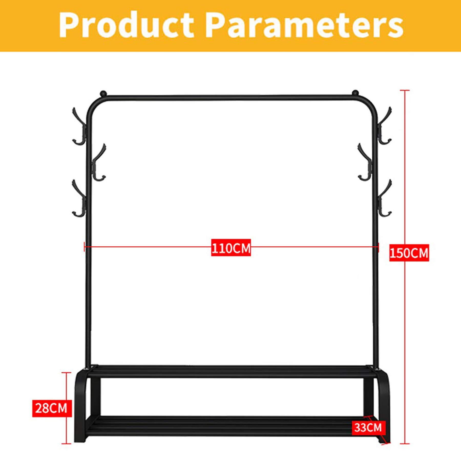 YAYI Freestanding Garment Rack with 2-Tier Storage Shelf & Side Hooks - Heavy Duty Clothes Hanger Organizer for Bedroom, Closet, Laundry Room - Perfect for Clothes Storage, Drying & Wardrobe Organization (Black)