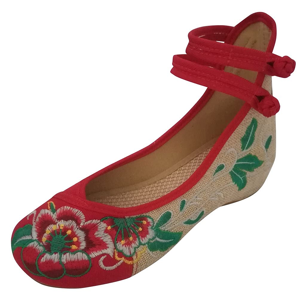 Women's Embroidered Canvas High Strap Ankle Casual Shoes - Comfortable Double Toe Design for Everyday Wear | Perfect for Walking, Shopping & Outdoor Activities