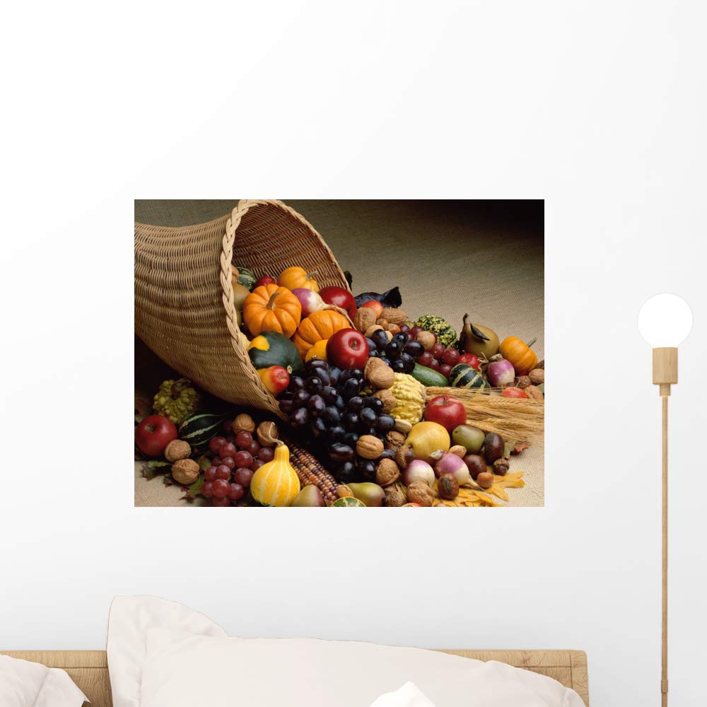 Wallmonkeys Peel and Stick Fruit Basket Wall Decal - 18x14 Inches - Removable Vinyl Wall Art for Kitchen, Dining Room & Nursery Decor