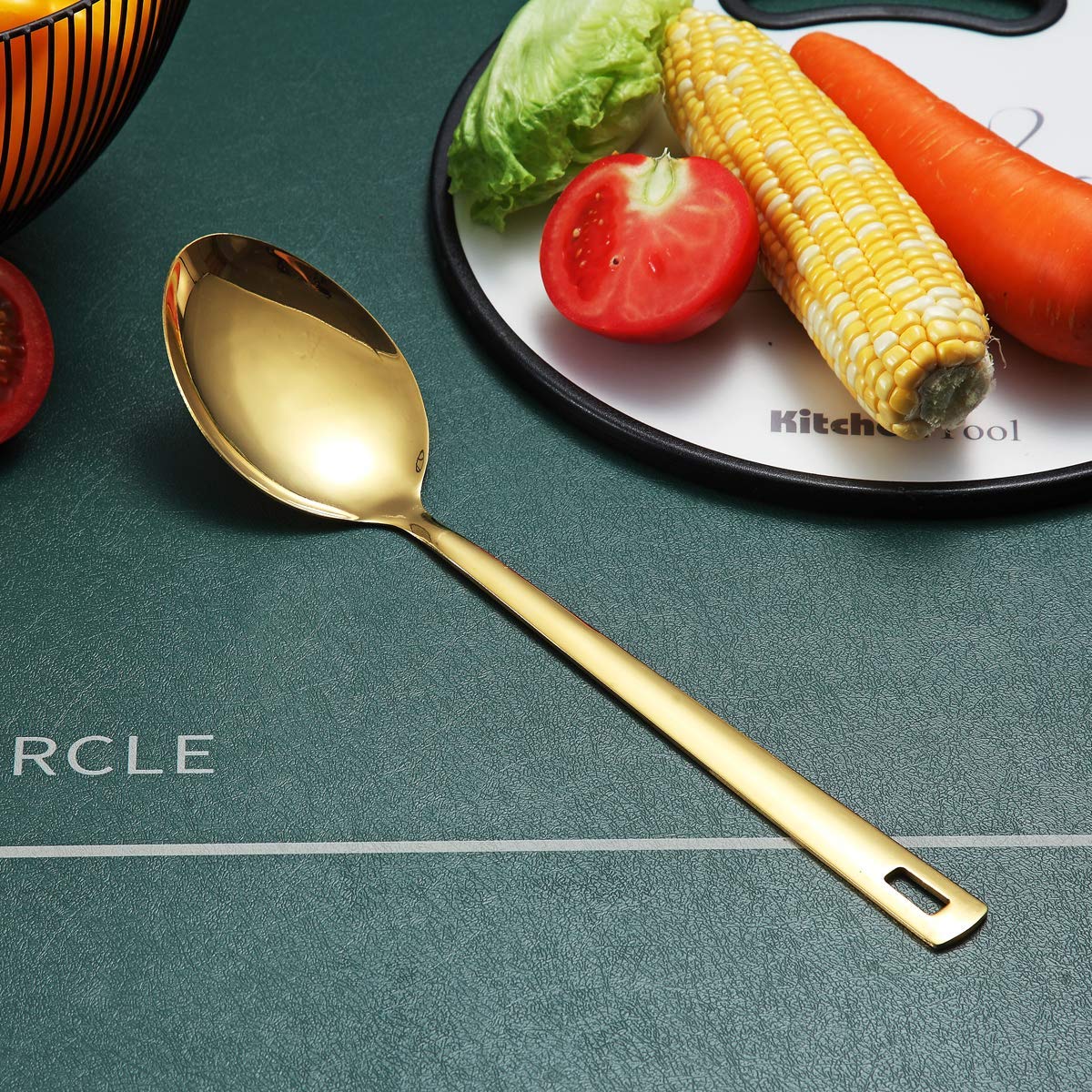 Premium Gold Plated Stainless Steel Cooking Spoon - Berglander Solid Serving Spoon with Titanium Coating, Basting & Kitchen Utensil - Dishwasher Safe & Easy to Clean - Perfect for Cooking, Serving & Gourmet Food Presentation