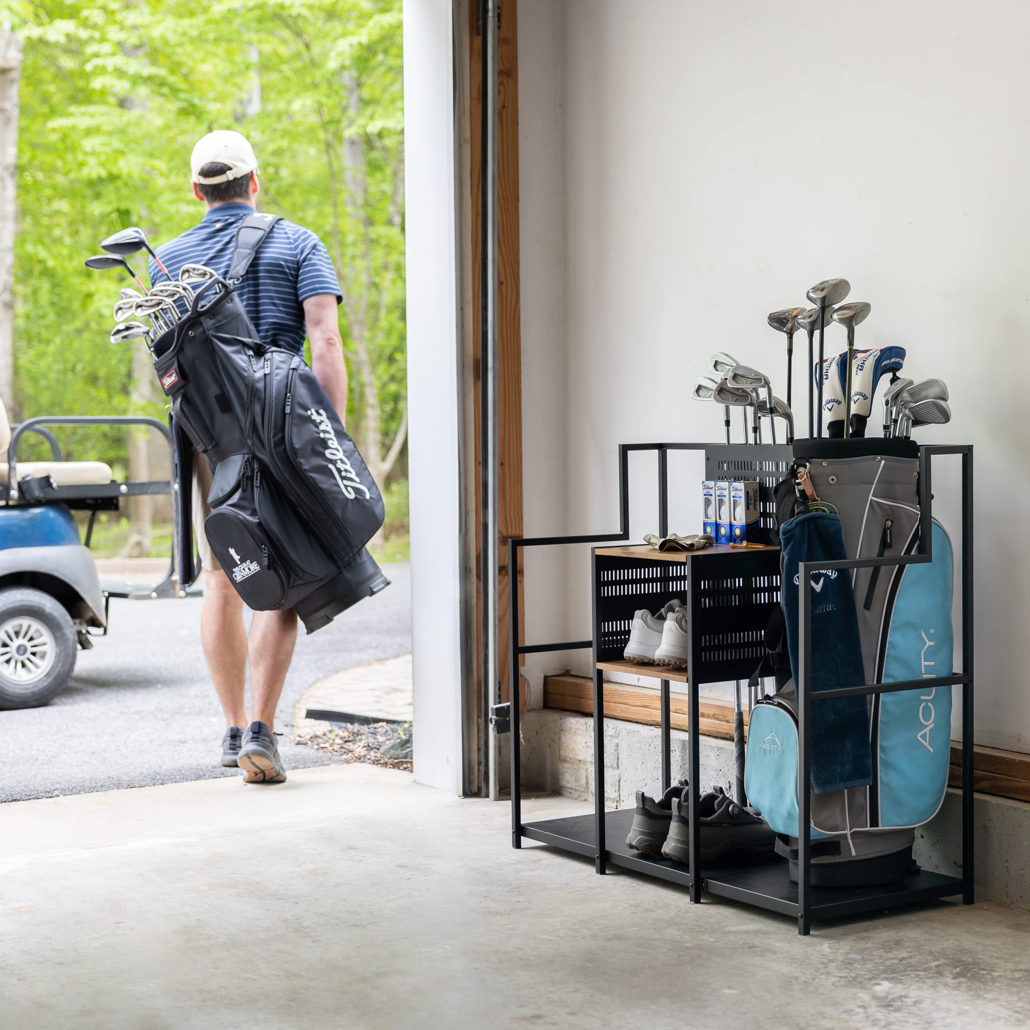 **Premium Teal Triangle Golf Club Organizer - Heavy Duty Freestanding Garage Storage for Golf Bags, Clubs & Accessories - Ideal Golf Gift for Men - Perfect for Home, Garage & Golf Course Storage**
