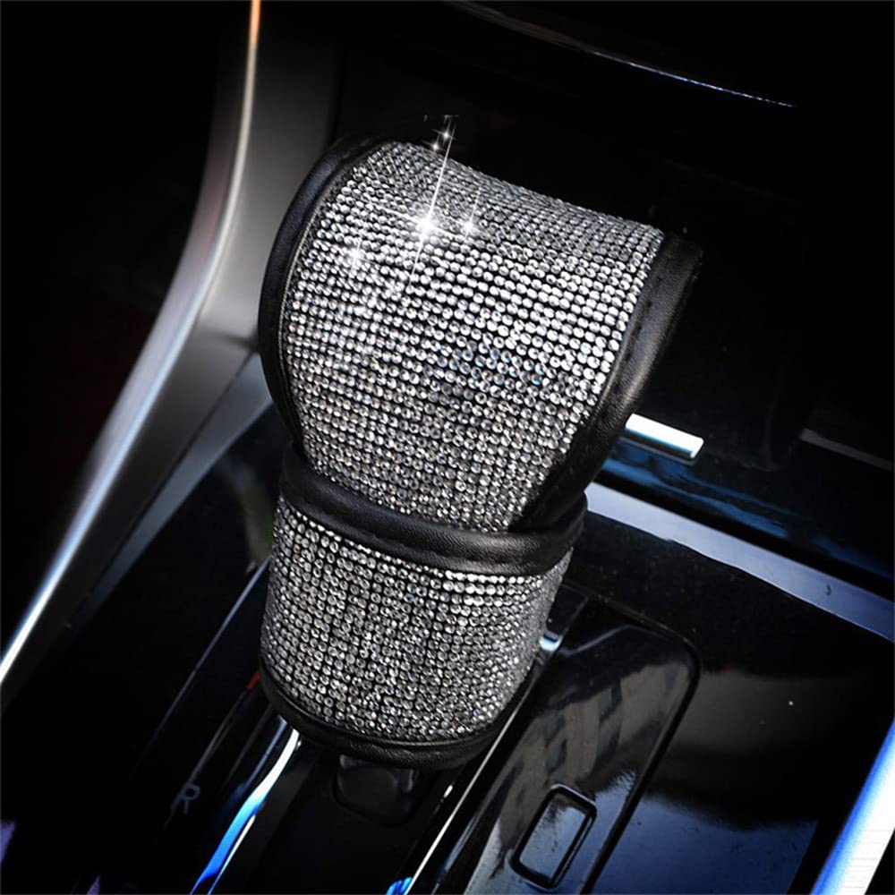Sparkling Crystal Car Shift Knob Cover - Diamond Gear Stick Protector for Women (Silver) | Luxury Car Interior Accessories for Sedan, SUV & Truck | Gift for Her & Car Enthusiasts