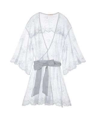 Elegant Aurora Lace Robe for Women - Soft Floral Chiffon Kimono Cover Up - Perfect for Bridal Shower, Honeymoon, Beach Vacation & Lounge Wear