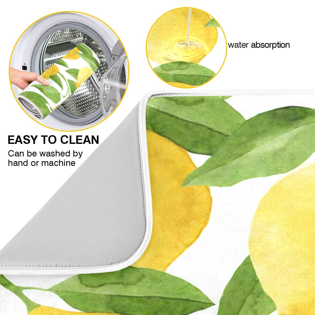 Lemon Dish Drying Mat 18x24 Inch - Reversible Sink Mat for Kitchen Counter & Drying Dishes