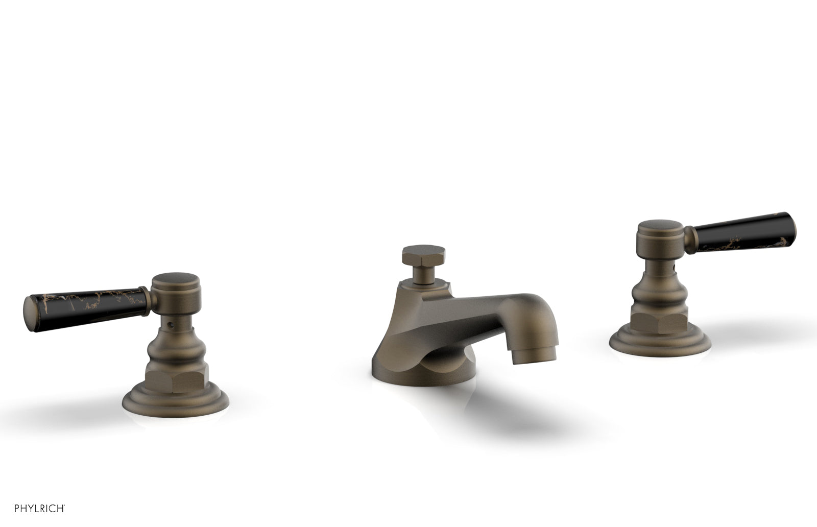 HEX TRADITIONAL Widespread Bathroom Faucet with Black Marble Lever Handles - Model 500 03 | Perfect for Modern Vanities and Luxury Home Decor