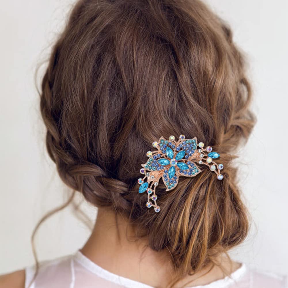 Luxury 6 Pack Glitter Rhinestone Hair Clips with Teeth - Gold Metal Crystal Flower Hairpins for Women & Girls - Perfect for Weddings, Parties, and Updos