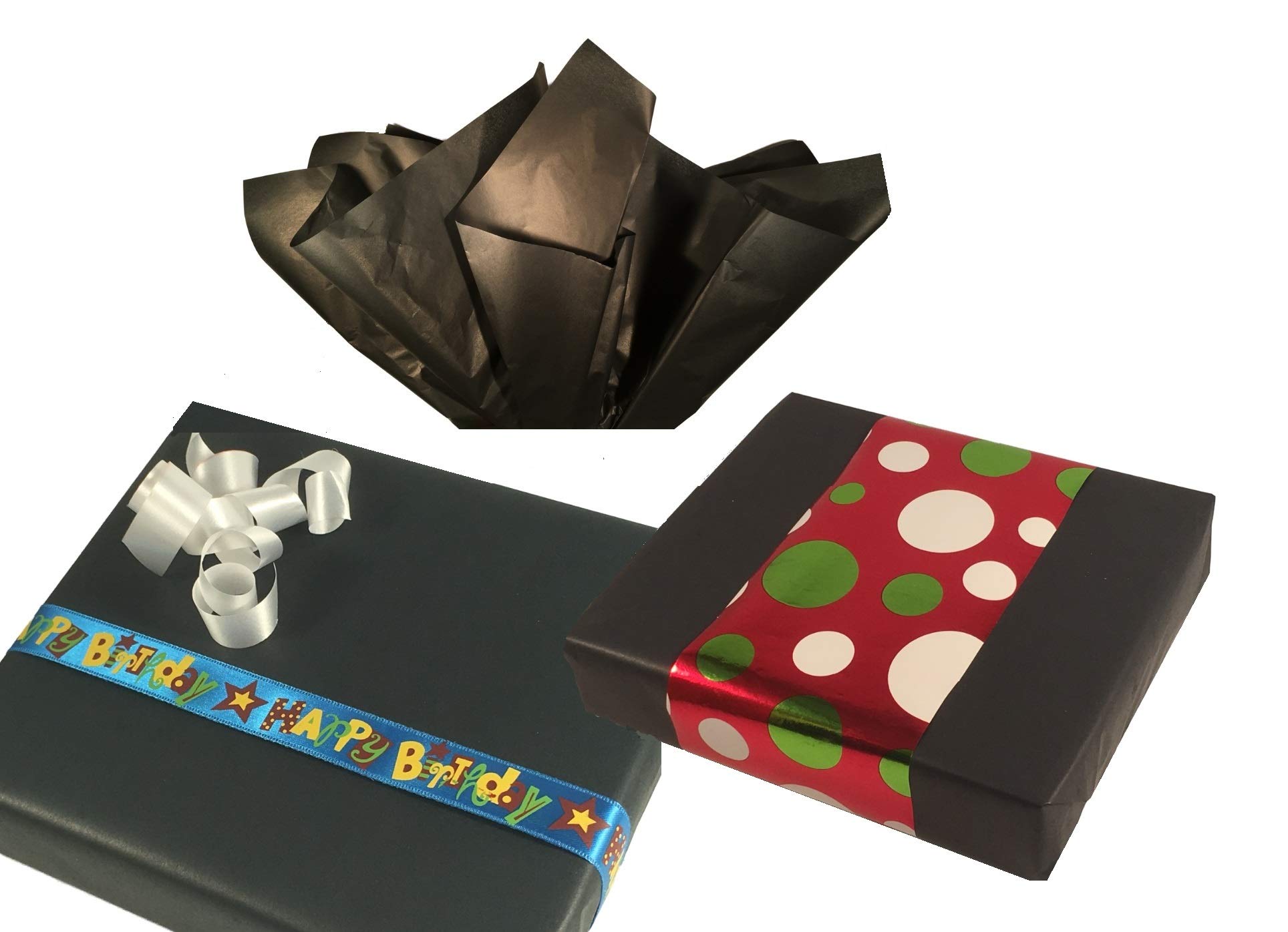 Premium Black Gift Wrapping Tissue Paper - 300 Sheets Bulk Pack (15