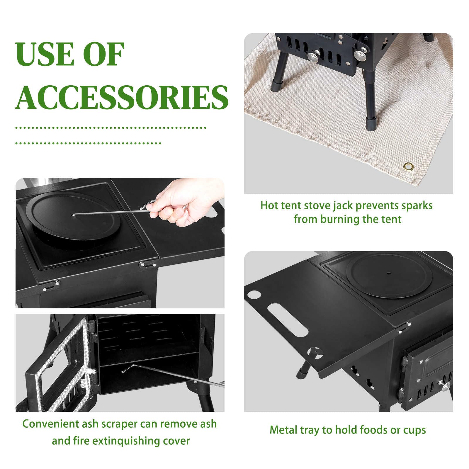 Portable Wood Burning Camping Stove - Foldable Iron Panel Tent Stove with Chimney Pipes for Outdoor Heating, Cooking & Survival (30.5