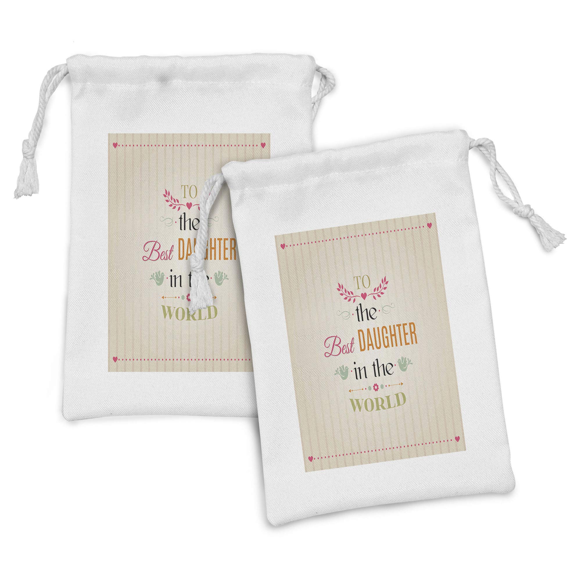 Ambesonne 2-Pack Fabric Drawstring Pouches for Women - Best Daughter Gift with Love Theme, Vertical Striped Small Bags (9