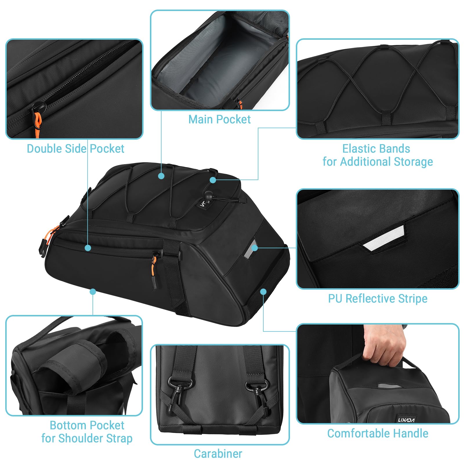 Lixada 10L Waterproof Reflective Bicycle Rear Rack Bag - 4-in-1 Bike Saddle Bag with Shoulder Strap | Lightweight Cycling Panniers for Commuting, Travel & Outdoor Adventures | Perfect for Road Bikes, Mountain Bikes & Daily Use