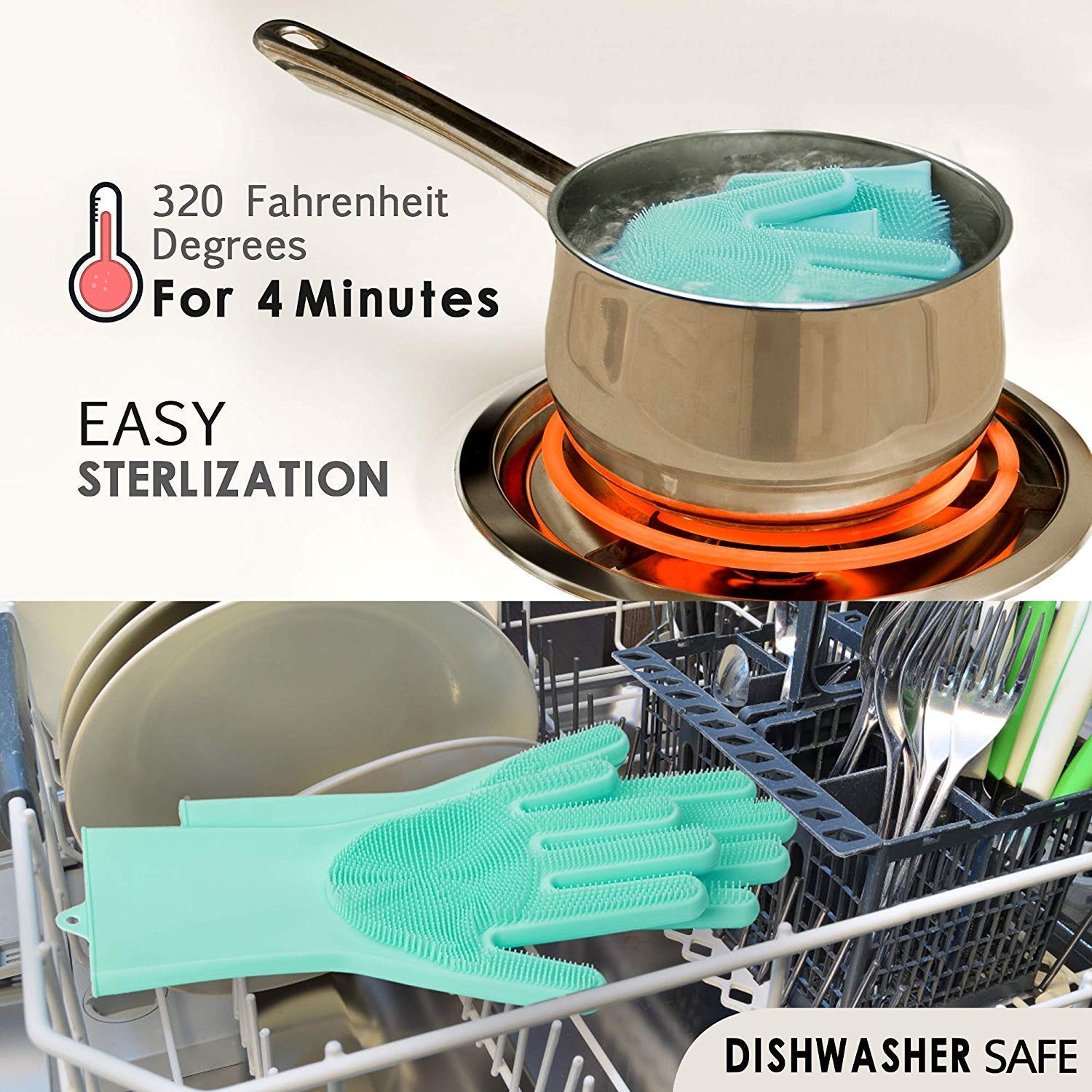 MAGOPAJA Magic Silicone Gloves with Scrubber - Heat Resistant Dishwashing Gloves for Kitchen Cleaning, Pet Grooming & Car Washing (Multicolor) - Perfect for Washing Dishes, Bathing Pets & Household Cleaning Tasks
