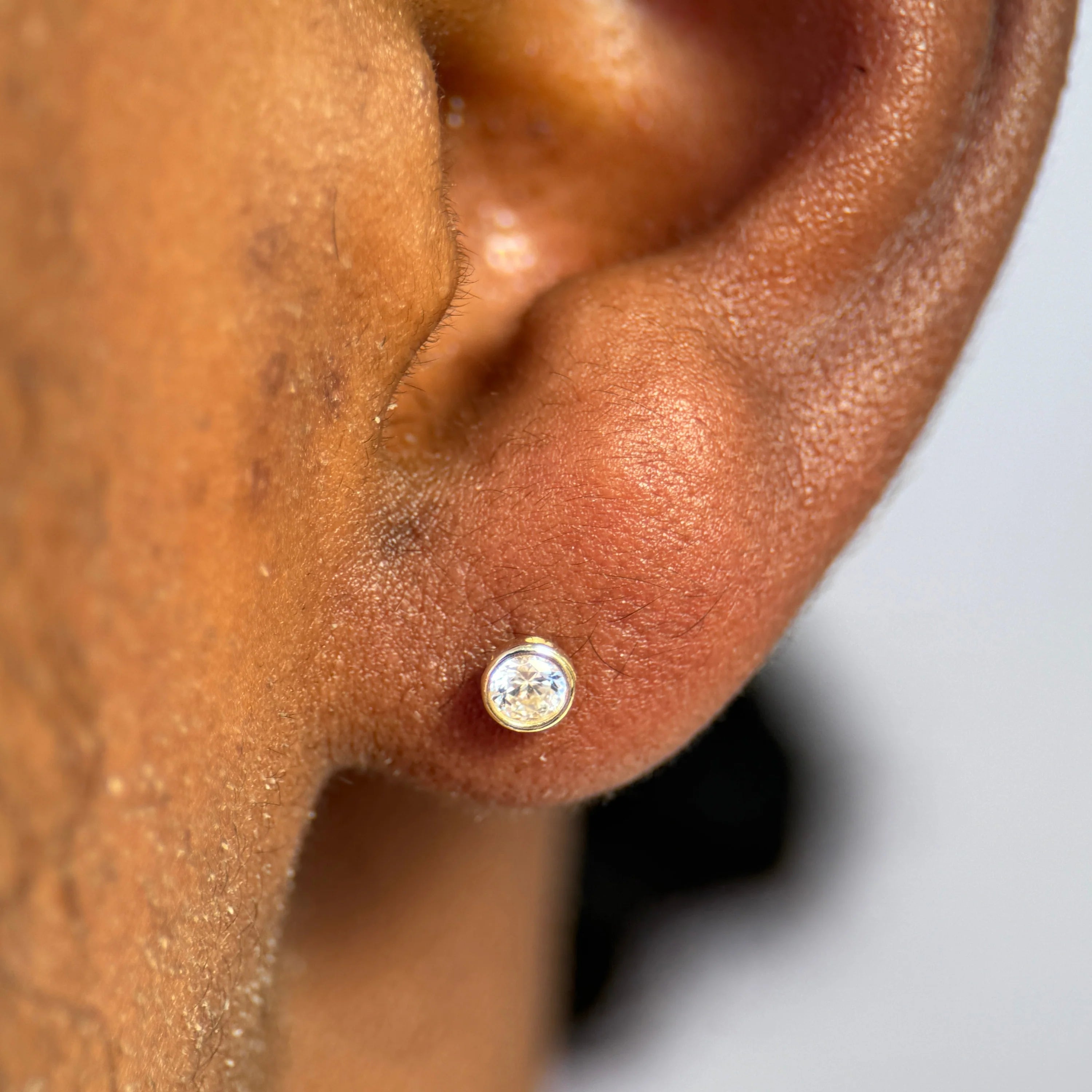 14K White Gold Round Gemstone Flat Back Stud Earrings - Bezel Set for Secure Wear | Perfect for Daily Use, Parties & Gifting