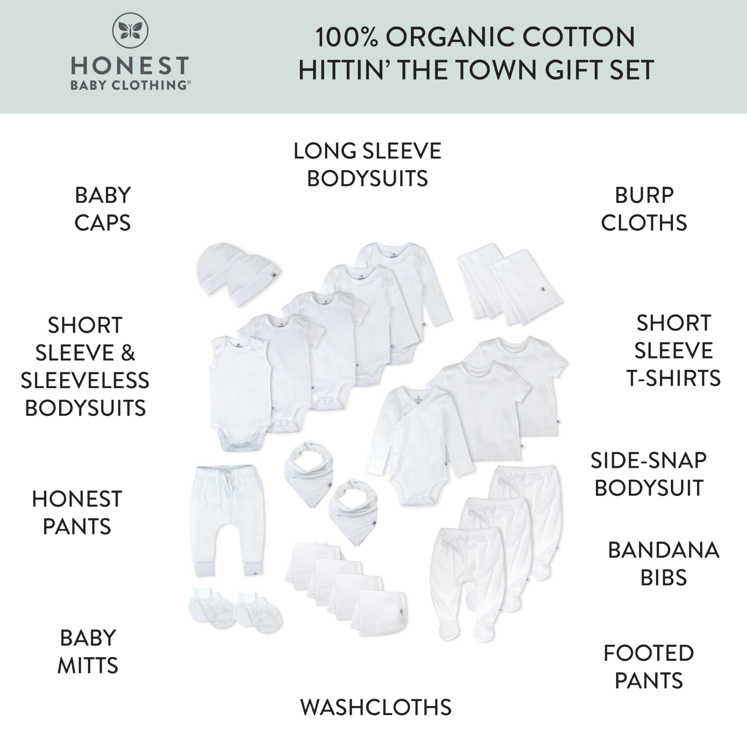 HonestBaby 100% Organic Cotton Baby Gift Sets - 5-Pack Soft & Hypoallergenic Newborn Essentials for Shower, Birthday & Holidays | Eco-Friendly & Gentle on Sensitive Skin