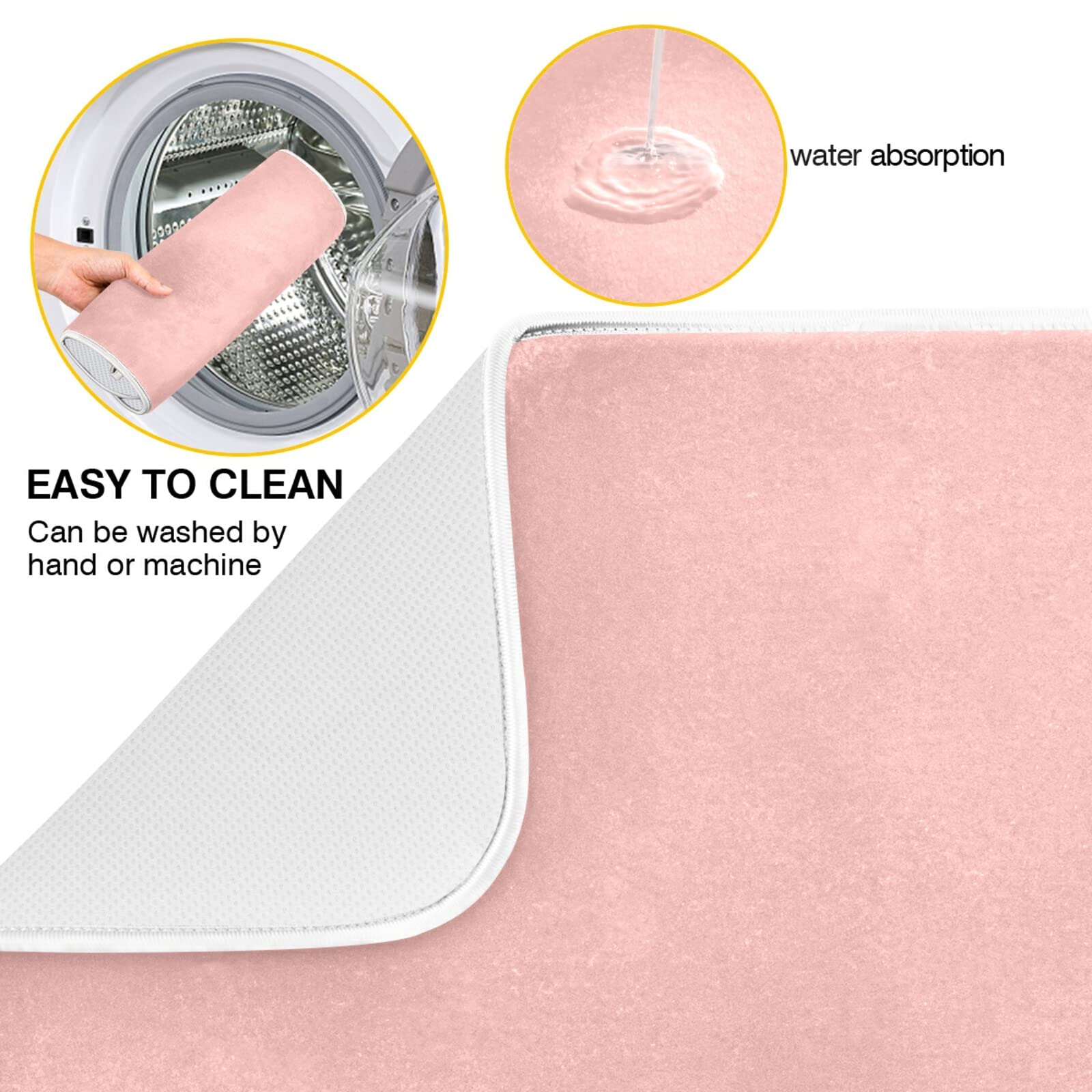 Rose Gold Small Dish Drying Mat XL - Heat Resistant Microfiber Kitchen Counter Drainer Pad (16x18 Inch) | Perfect for Drying Dishes, Utensils & Cookware | Stylish Kitchen Decor Accessory