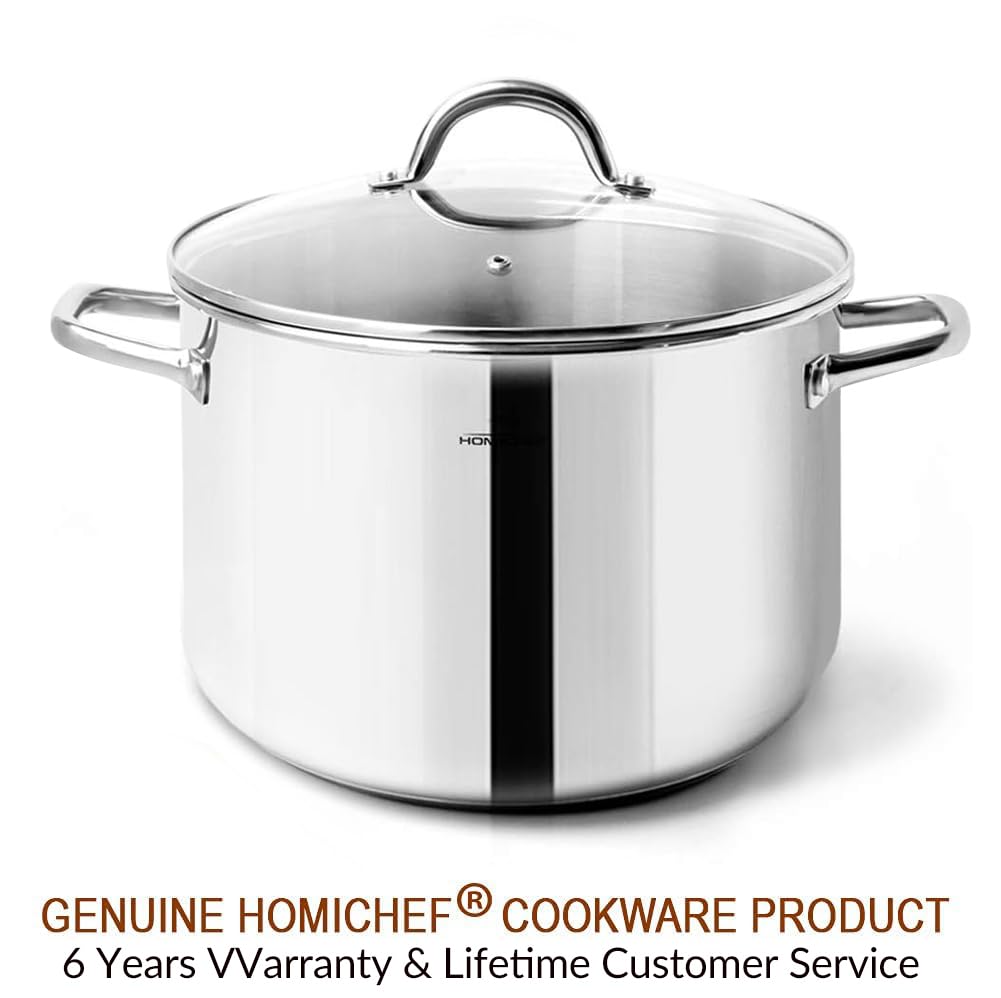 HOMICHEF 4 Quart Small Stock Pot - Nickel-Free Stainless Steel Saucepan with Glass Lid - Induction Compatible Soup Pot for Cooking, Boiling, Stewing - Perfect for Kitchens, Camping & Meal Prep