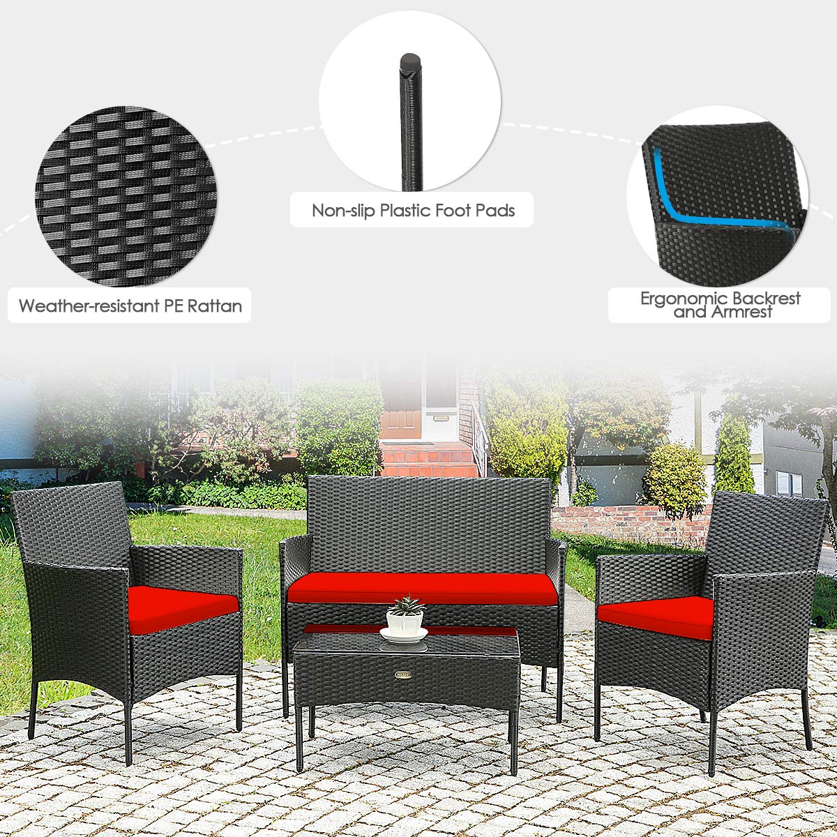 8-Piece Outdoor Patio Furniture Set - Rattan Wicker Conversation Sofa with Tempered Glass Table & Removable Cushions - Perfect for Poolside, Garden, Backyard, and Patio Relaxation