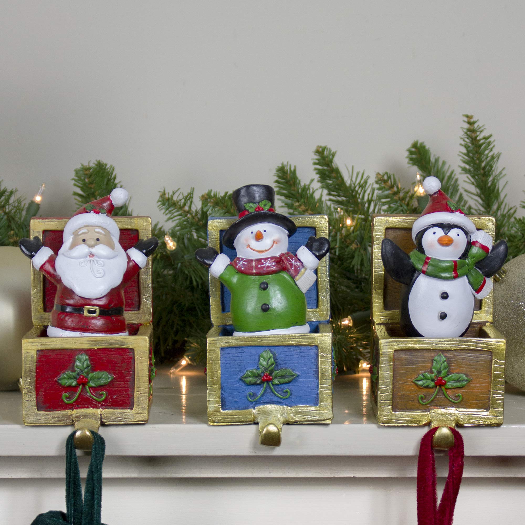 Northlight Santa Snowman and Penguin Christmas Stocking Holders Set of 3 - 6