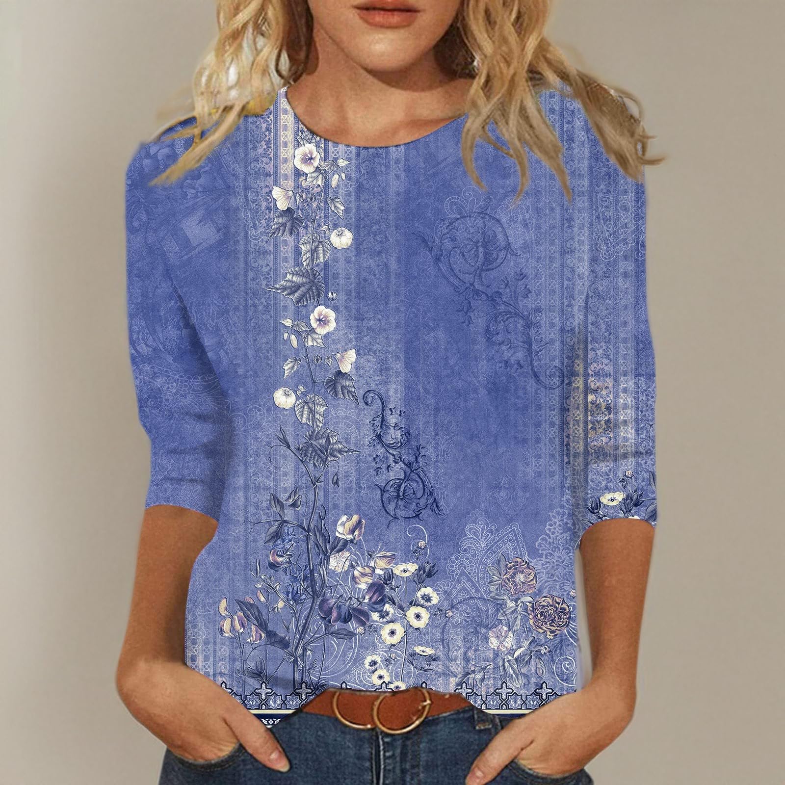 YUTANRAL Women's 3/4 Sleeve Casual Summer Tops - Trendy 2024 Vacation T-Shirts & Cruise Outfits | Perfect for Beach Trips, Weekend Getaways & Summer Travel
