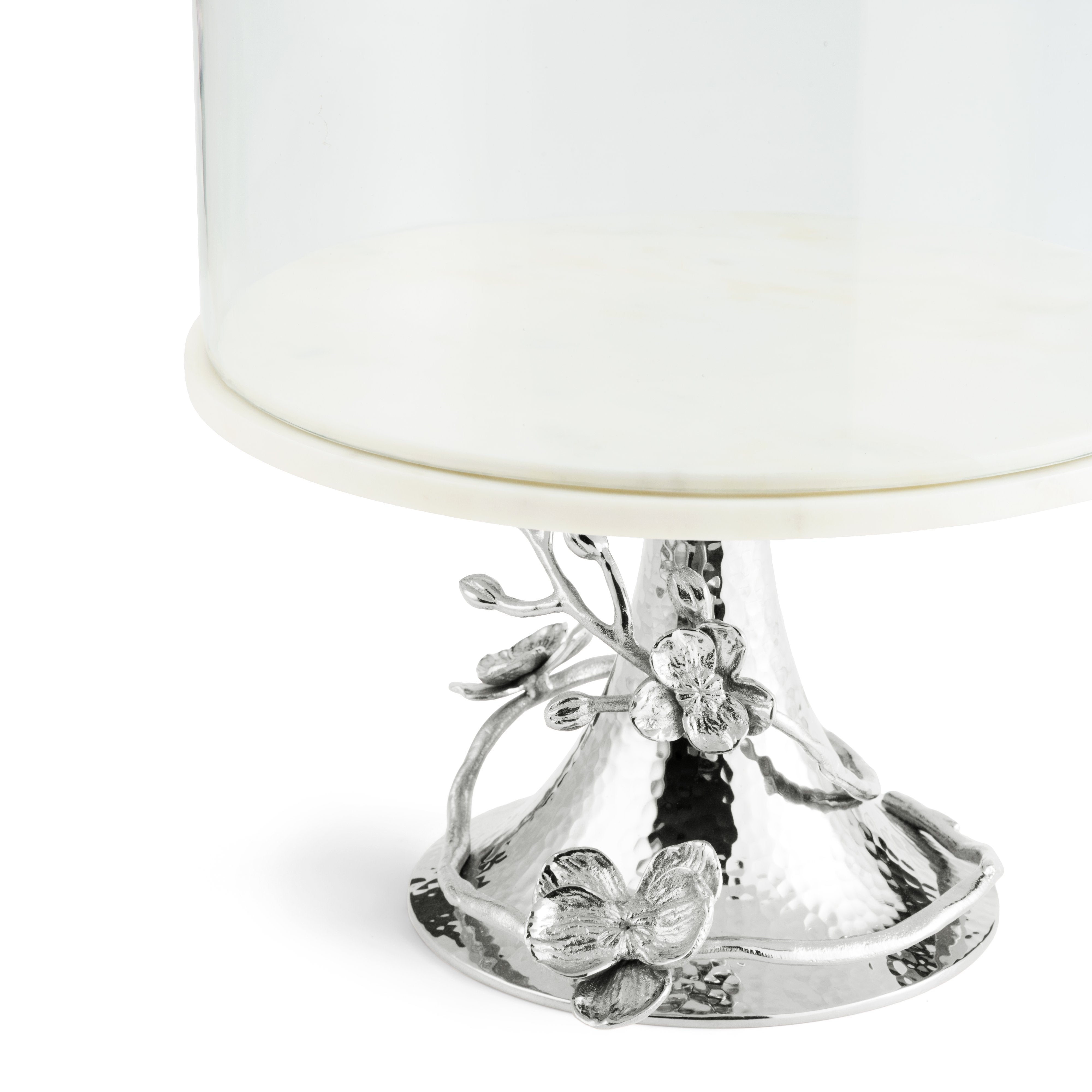 Elegant White Orchid Cake Stand with Glass Dome - Perfect for Wedding, Birthday & Dessert Displays