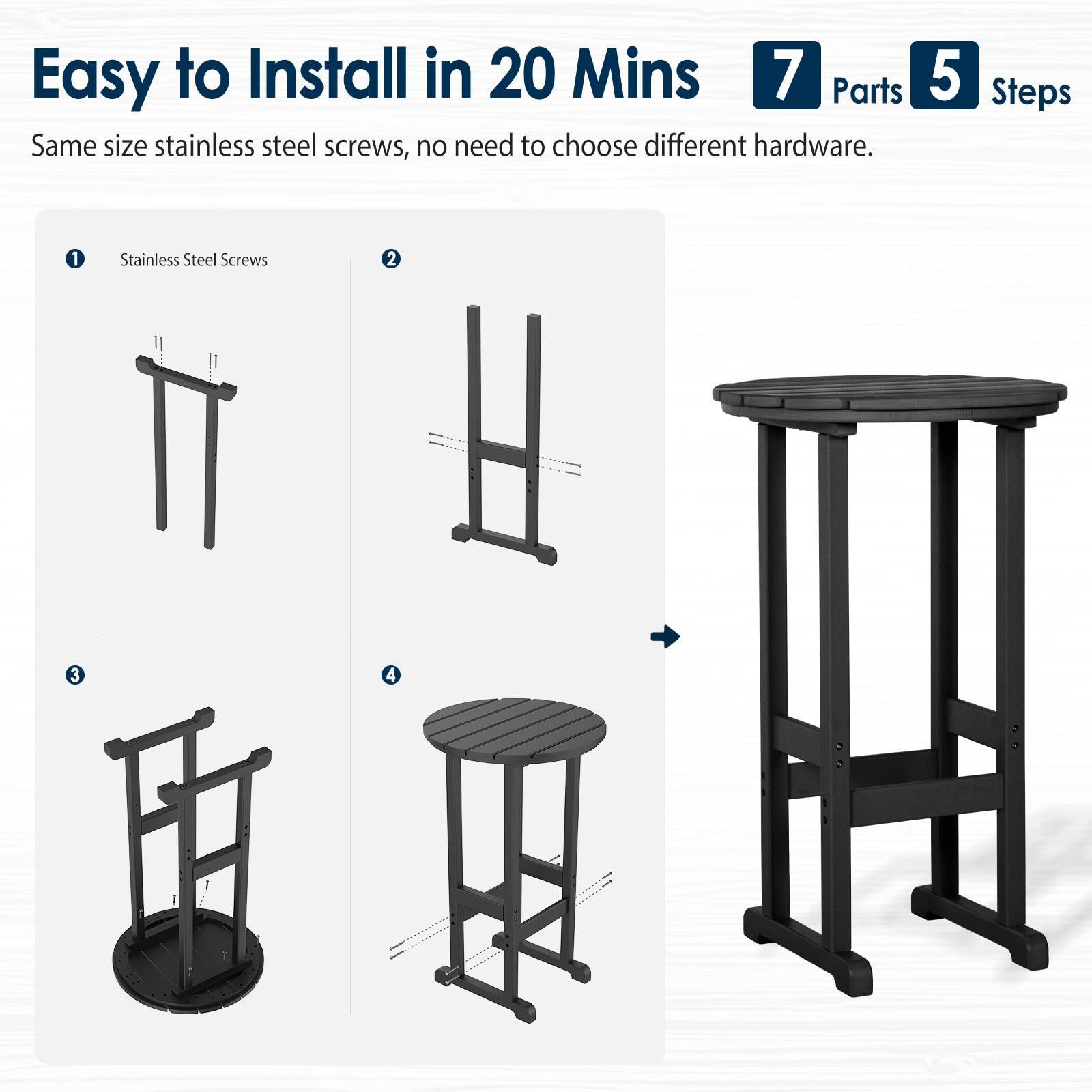 Premium HDPE Outdoor Bar Chairs and Table Set - 3-Piece Adirondack Style Balcony Furniture for Garden, Yard, Backyard - Weather-Resistant Patio Bar Stools Set for Outdoor Entertaining & Relaxation